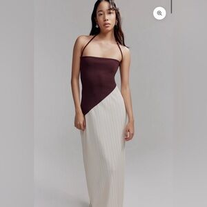 NWT Aaizel PLEAT CONTRAST DRESS BROWN/IVORY size 2 US